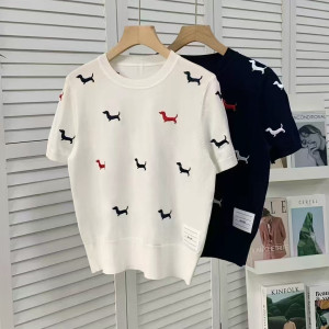 강아지 자수 니트 반팔티