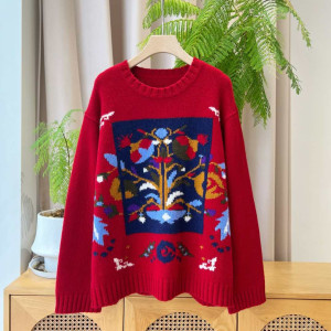 신년 전통 문양 100% 울 니트 스웨터